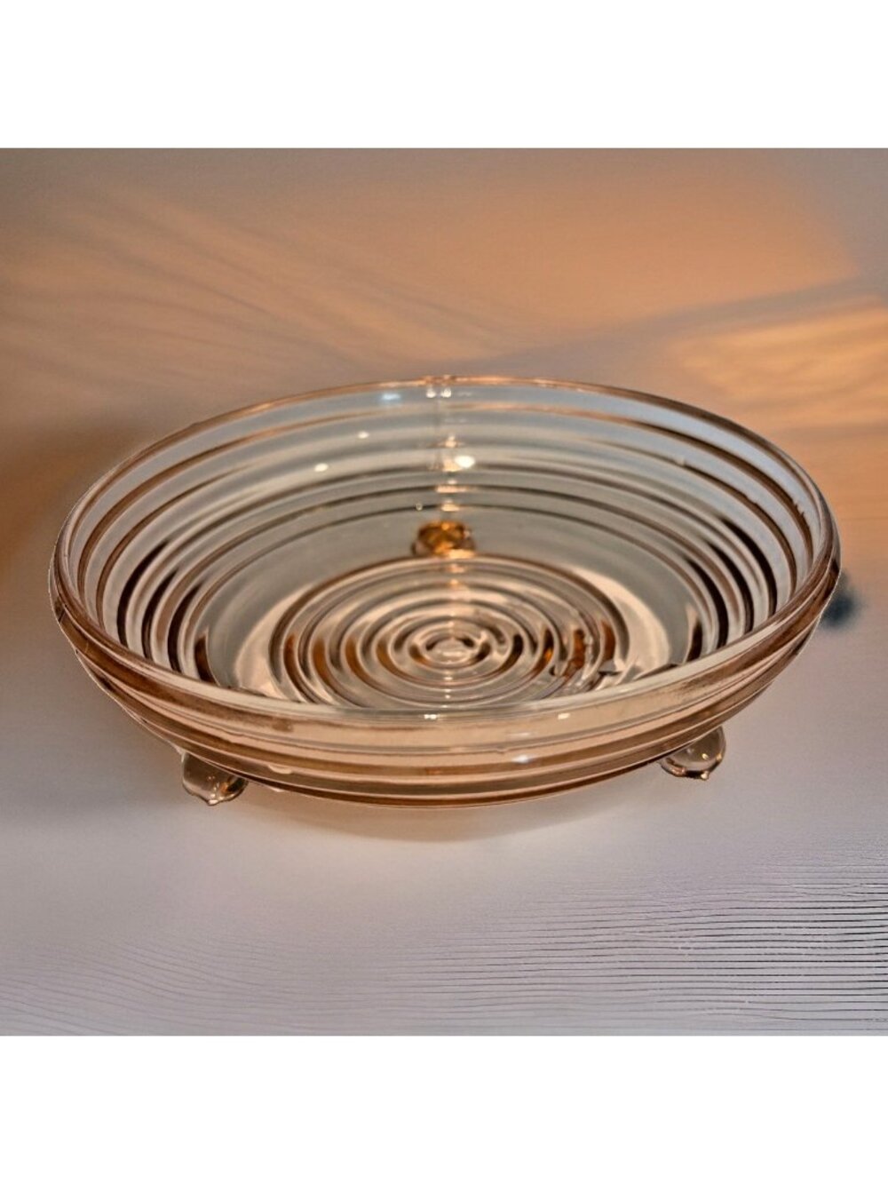 VTG 1930's Anchor Hocking Pink Ribbed 3-Footed Bowl Candy Dish Depression Glass